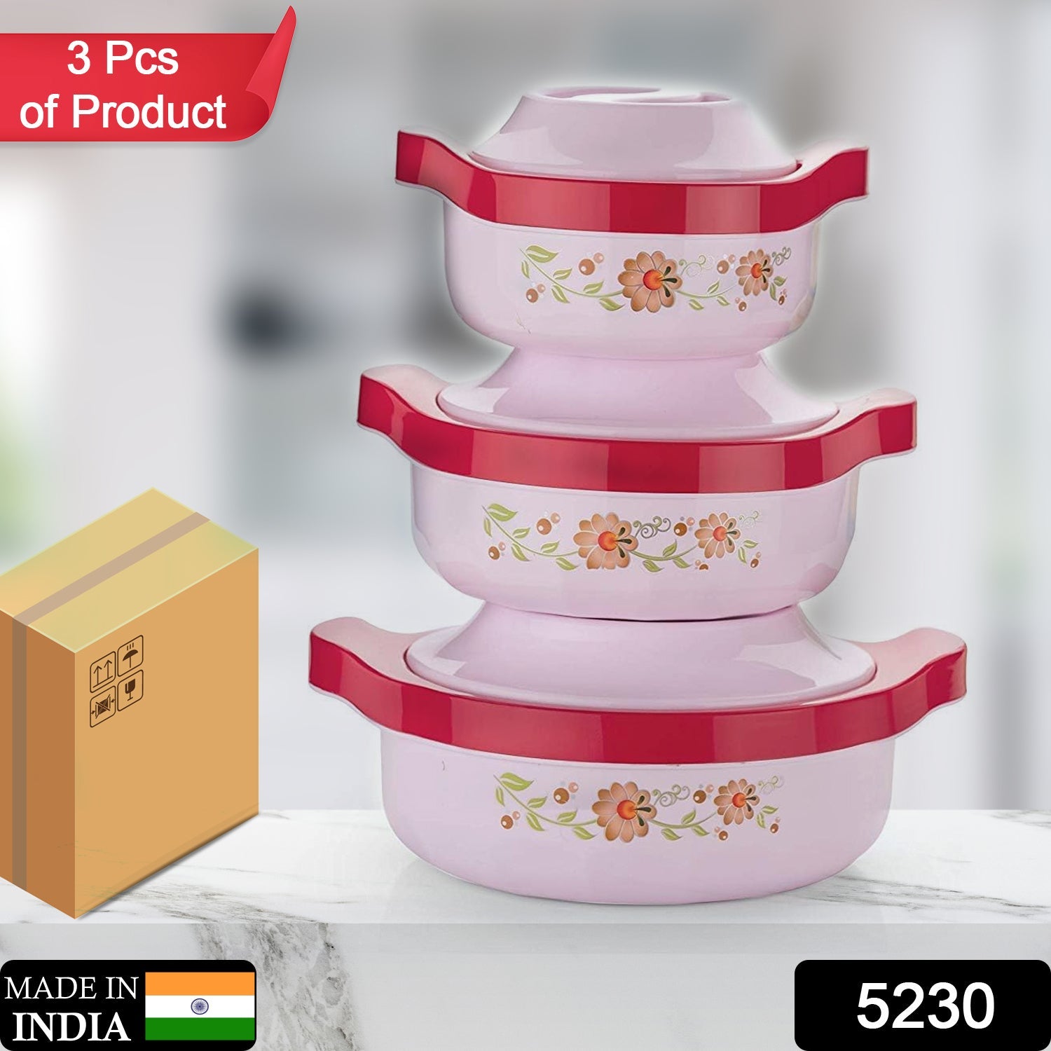 5230 Casserole Set of 3 Premium Casserole Big Size Microwave Safe 3 Pcs Set Floral Print Serve Casserole Set- 800ML,1500 ML and 2500ML DeoDap 5230 Casserole Set of 3 Premium Casserole Big Size Microwave Safe 3 Pcs Set Floral Print Serve Casserole Set- 800ML,1500 ML and 2500ML DeoDap